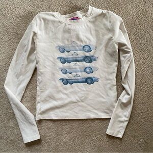 Edikted White Long Sleeve Kids Shirt with Blue Car Print